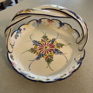Hand-Painted Floral Ceramic Basket